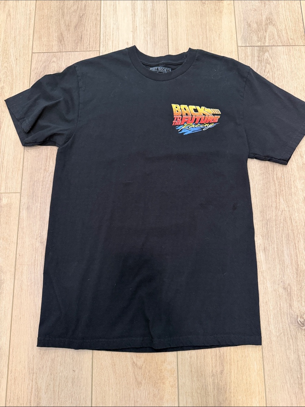 Riot Society Black Short-Sleeve Tee with Retro  Back to the Future logo